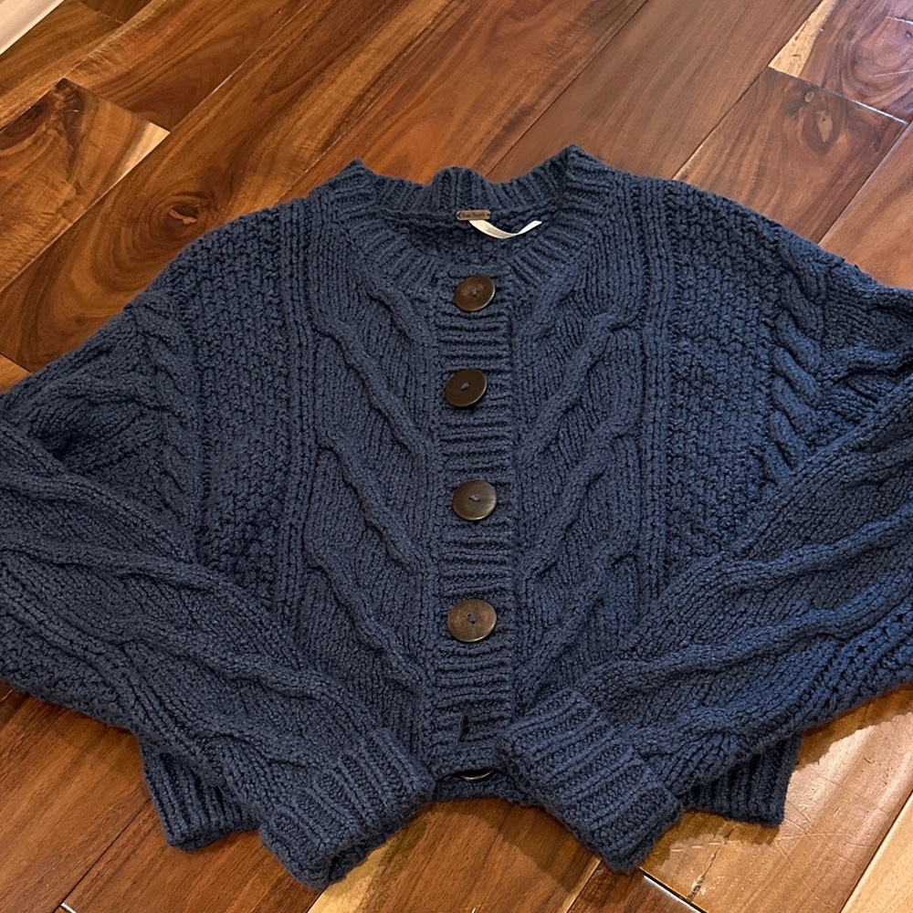 Free People Midnight Blue Cable Knit Cardigan